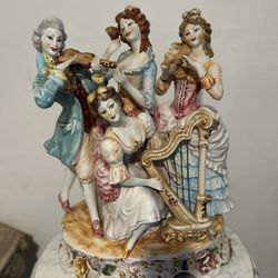 Italian porcelain Capodimonte musical figural lamp base 