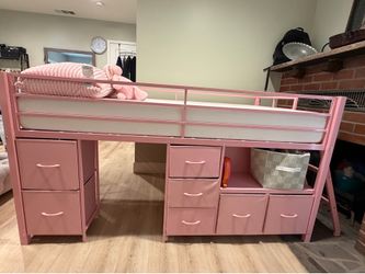 Pink Kids Loft Bed with Storage – Great Condition!