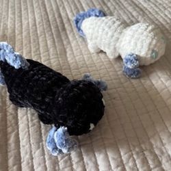 Crochet Amigurumi Axolotl (in black/blue and while/blue)