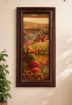 Framed Tuscan Countryside Landscape Wall Art Vineyard Farmhouse Rustic De