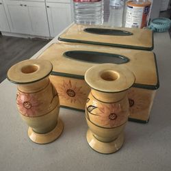 Sunflower Tissue Box And Candle Holders 