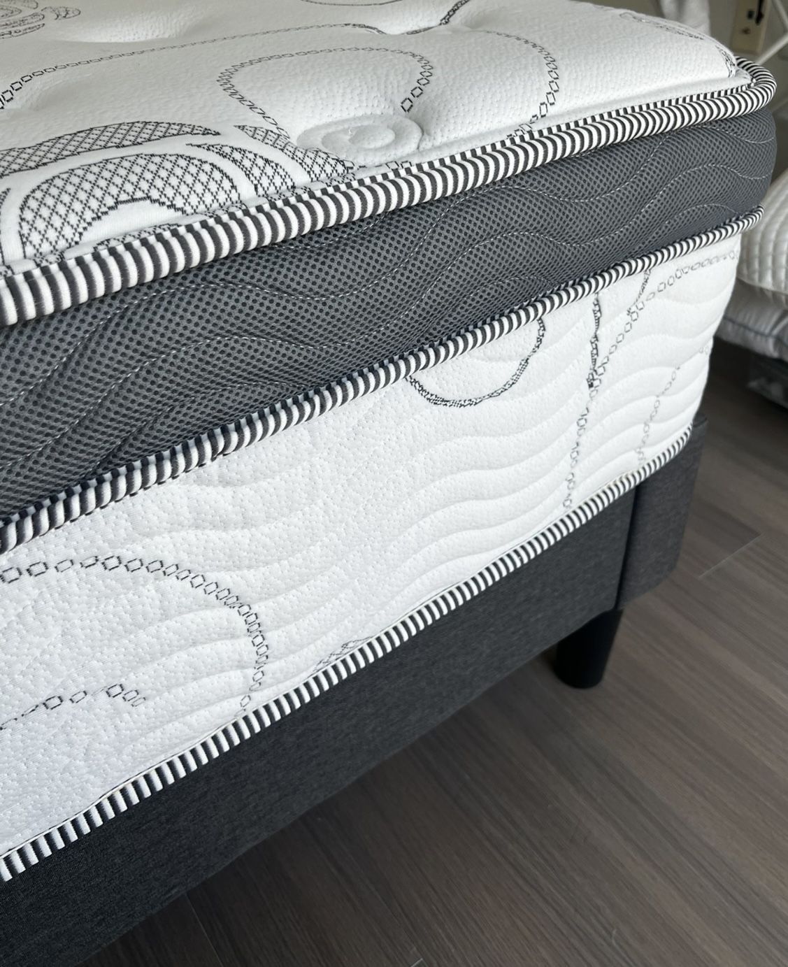 Zinus Queen Size Bed + Olee 13 Inch Hybrid Mattress + IKEA Mattress Topper
