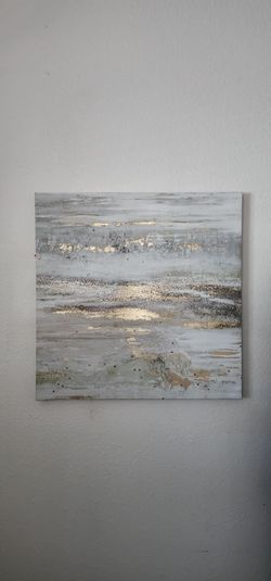 Abstract Textured Wall Art White Grey Gold 28 x 28