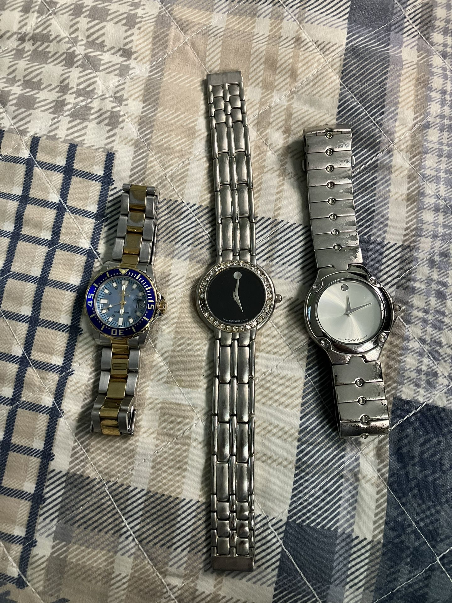3 Watches . Invicta, Movado, Movado They Need Polishing All Three 