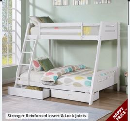 Bunk bed frame with mattresses