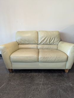 Cream Leather Loveseat