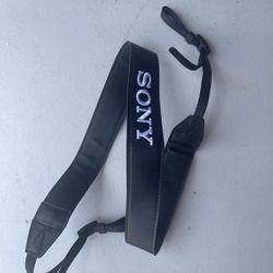  Sony Neck Strap 1.25" Wide Black/Neoprene Tabs, White/Blue Stitched "Sony A7S III"