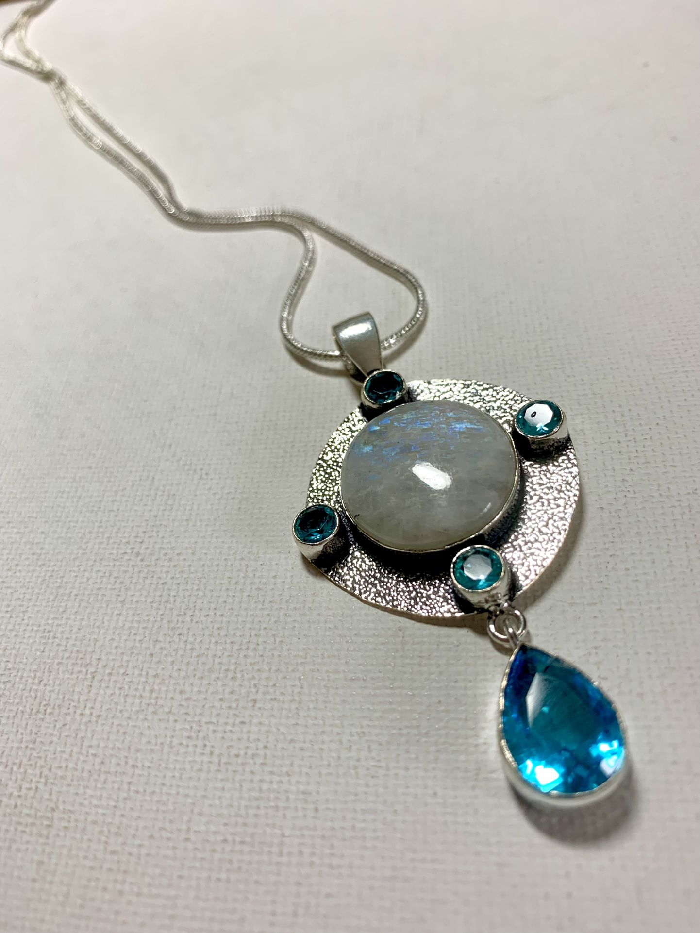 Moonstone / Blue Topaz Pendant Necklace 