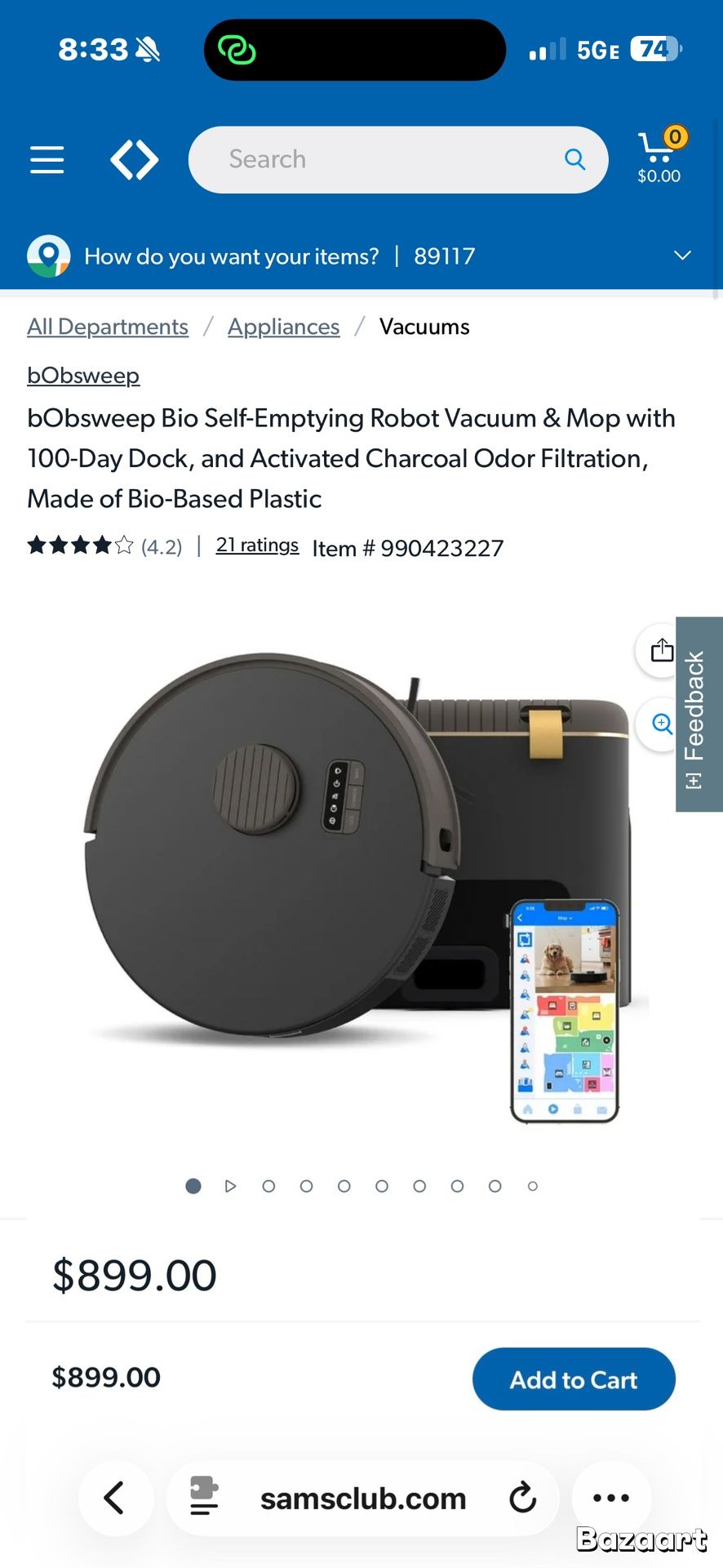 bObsweep Bio Self-Emptying Robot Vacuum & Mop with 100-Day Dock, and Activated Charcoal Odor Filtration, Made of Bio-Based Plastic