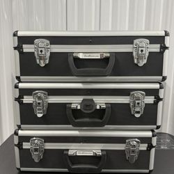 3 Aluminum Storage Carry Case w/ Foam Dividers & Egg Crate Foam Black