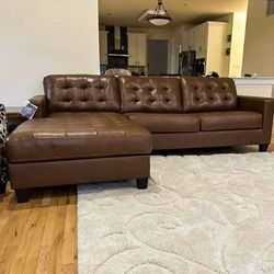 Auburn Brown Top Grain Leather Modular Sectional w/Chaise | Brand New