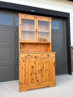 Vintage Petite Wood Pine Cabinet with Storage