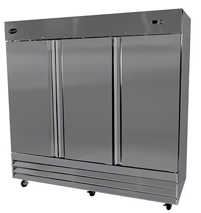 SABA S-72F 72 Cu. Ft. Stainless Steel (3) Full-Height Solid Door Three-Section Reach-In Freezer - 115 Volts