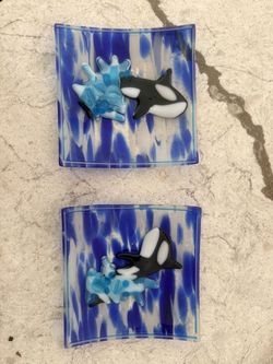 Handmade Fused Glass Orca Plates – Set of 2 – New