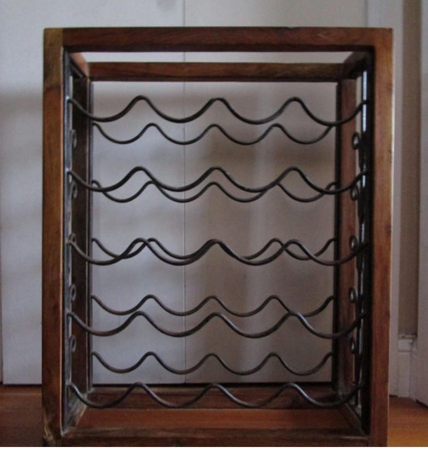 MCM 1950s Teakwood and wrought iron Wine rack