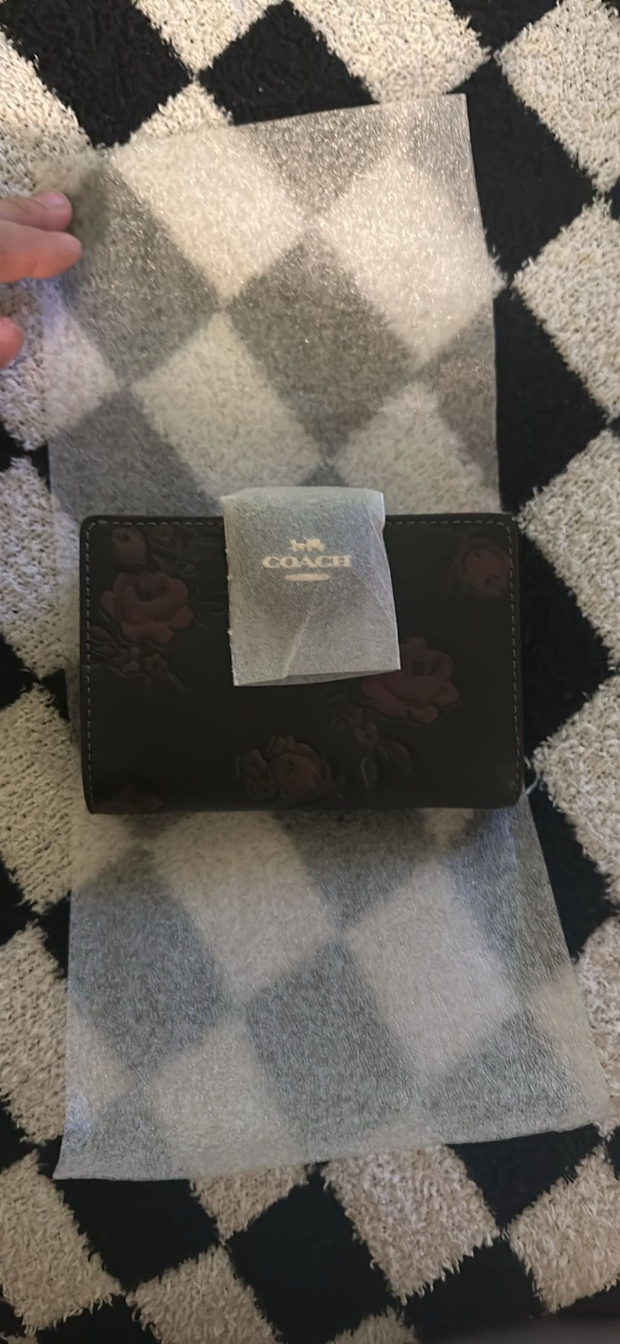 Floral Wine And Black Coach Wallet