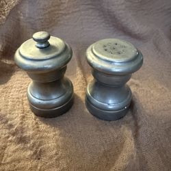 Vintage Italian Pewter Salt Shaker & Pepper Grinder 1980s European Style