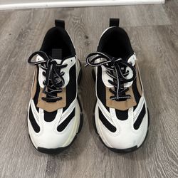 Steve Madden Womens 7W/8.5MPossession Platform Sneakers Black/Tan