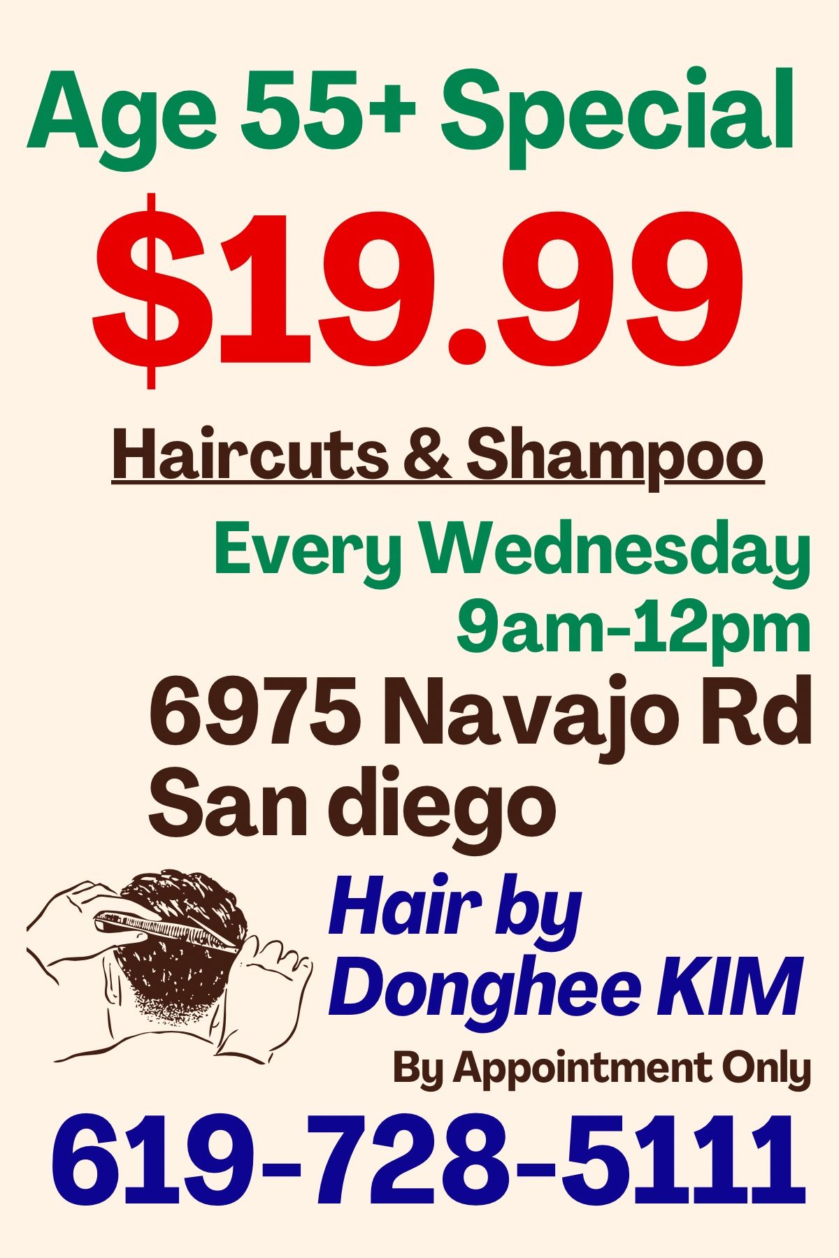 Age 55+ Haircut $19.99