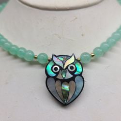 ABALONE OWL WITH SEMI PRECIOUS STONES 
