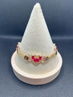 Gold-Plated 14k Tone Heart Bracelet with Red Stones