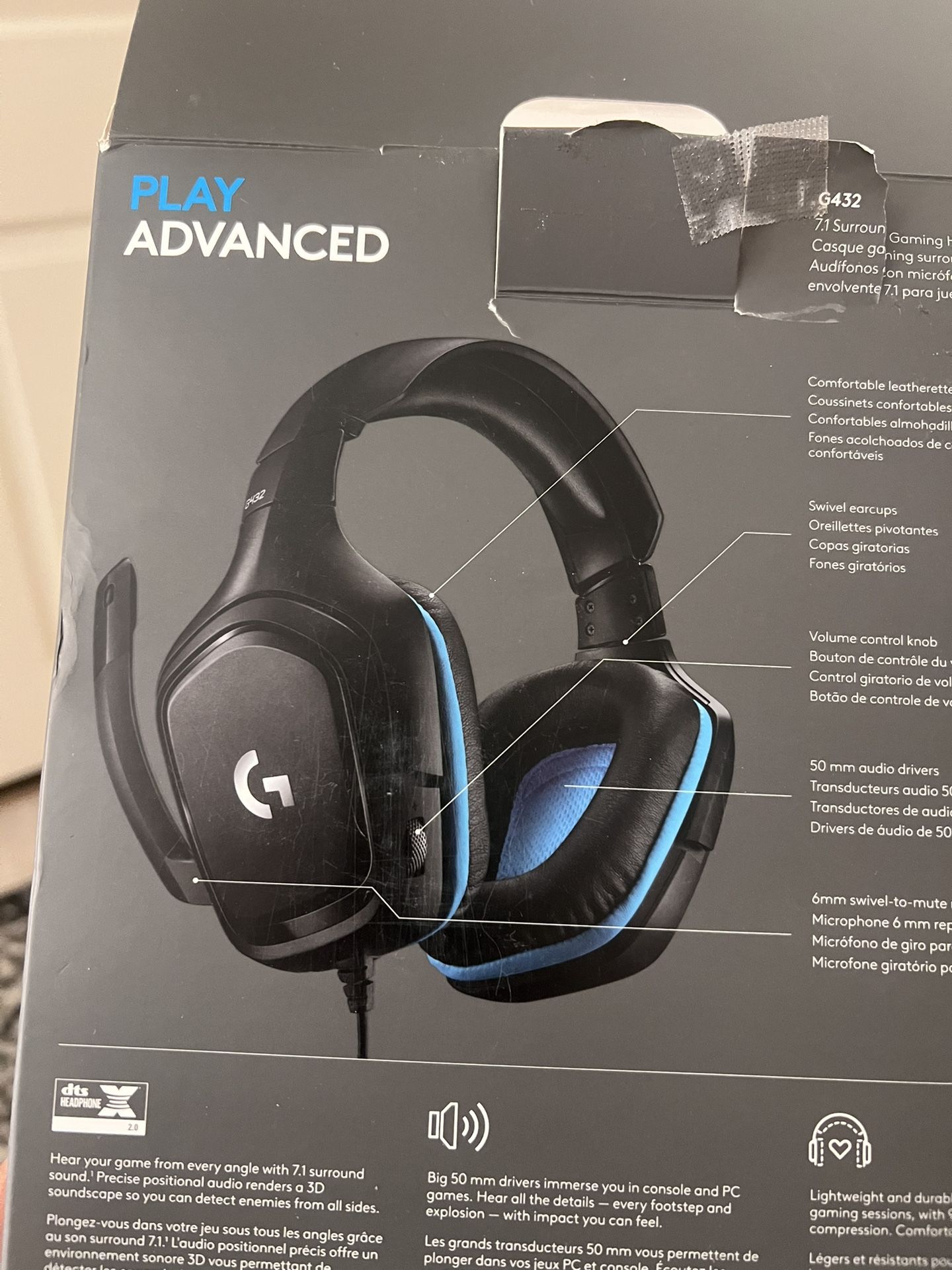 Logitech G432 Wired Gaming Headset, 7.1 Surround Sound, DTS Headphone:X 2.0, Flip-to-Mute Mic, PC (Leatherette) Black/Blue