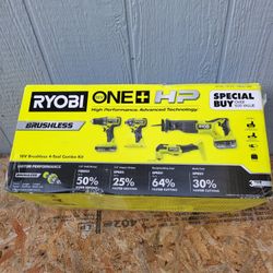 Ryobi ONE+ HP 18V Brushless Cordless 4-Tool Combo Kit with 4.0 Ah Battery, 2.0 Ah Battery, Charger, and Bag
