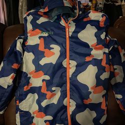 Kids zipper Rain coat Camouflage Blue/Orange w Pockets