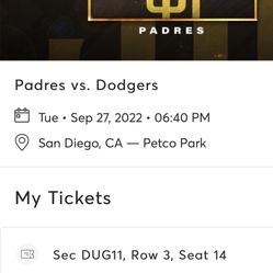 Two VIP Dugout Seats - Padres vs Dodgers tonight