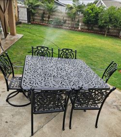 12pc Hanamint Heavy Cast Aluminum Outdoor Patio Dining Table Set, And 5 Swivel Barstools/outdoor Furniture/Cash Only