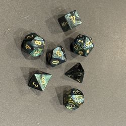 Set of 7 Role playing DND Dice, metallic green