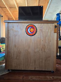 Custom Wooden Rolling Bar with Mini Fridge