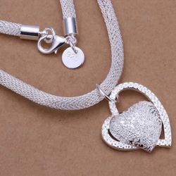 Sterling Silver Heart Pendant With 18” Chain 