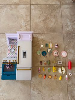 American Girl Kitchen Set – Stove, Fridge, Freezer - Working + 35 Accessories