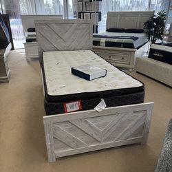 Whitewash Twin Panel Bed