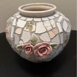 Mosaic Rose Ceramic Vase 9 1/2” tall
