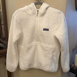 NWT~PATAGONIA Women Birch White Los Gatos Fleece 1/2 Zip Hooded Pullover-Small