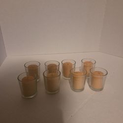8 Glass Candle Holders And Candles