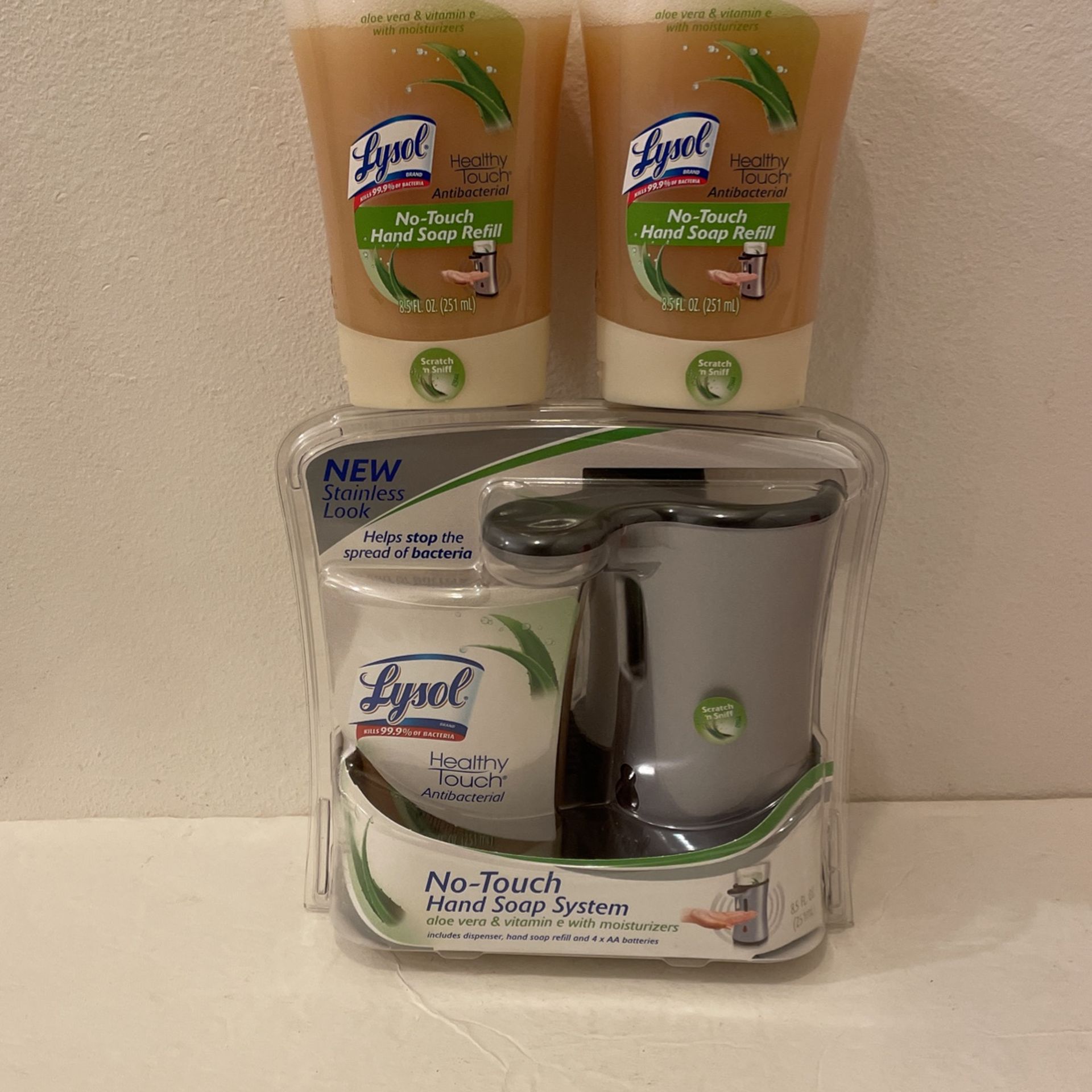 Lysol Healthy Touch Antibacterial No-Touch Hand Soap System with 1 refill + 2 extra refills Bundle Set
