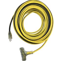 Husky Vividflex 50 ft. 12/3 Heavy Duty Indoor/Outdoor Triple Tap Extension Cord with Lighted Ends, Yellow