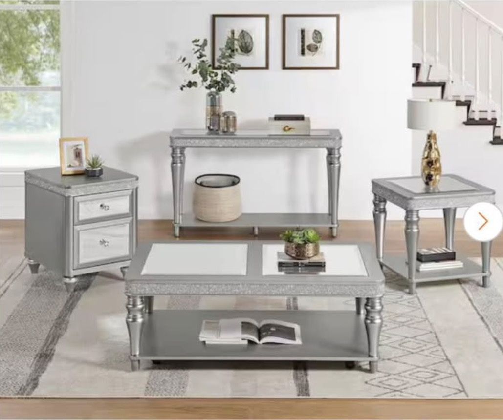 Lavigne 50 in. Silver Rectangle Glass Coffee Table with Casters