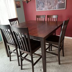 Brown Wood High Top Table And Chairs Set .