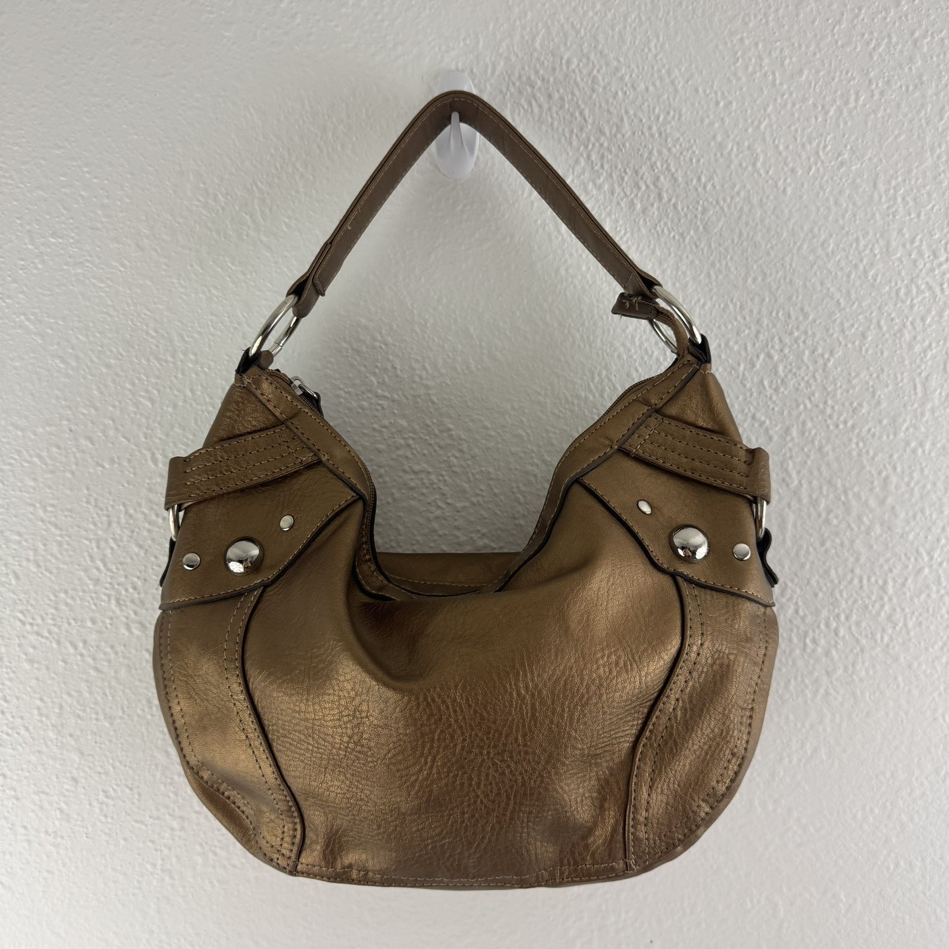 Vintage Y2K Metallic Copper Brown Studded Slouchy Hobo Shoulder Bag Purse