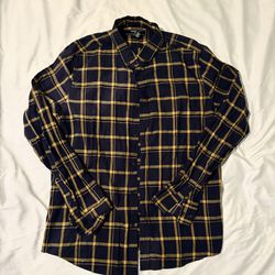 Yellow And Navy Plaid Button Up Shirt