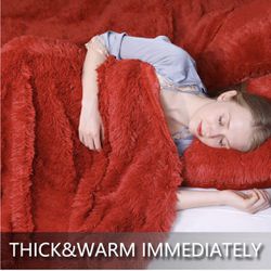 Thick Red Faux Fur Throw Winter Blanket,2 Layers,50" x 60",Soft Fluffy Fuzzy Cozy Blanket for Sofa Chair Couch Bed Farmhouse Decrations Photoshoot Pro Thumbnail