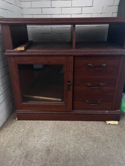 Dark Wood TV Stand with Cabinet and Drawers
