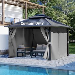 12x12 ft Outdoor Gazebo Curtains, 4 Panels Waterproof Privacy Sidewall Replacement with Zipper for Patio Pergola and Canopy, Gray