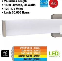Vanity LED Light Bar 24 in. 5CCT Damp Rated 20 Watt 1650 LMN in Chrome, Non Directional Install