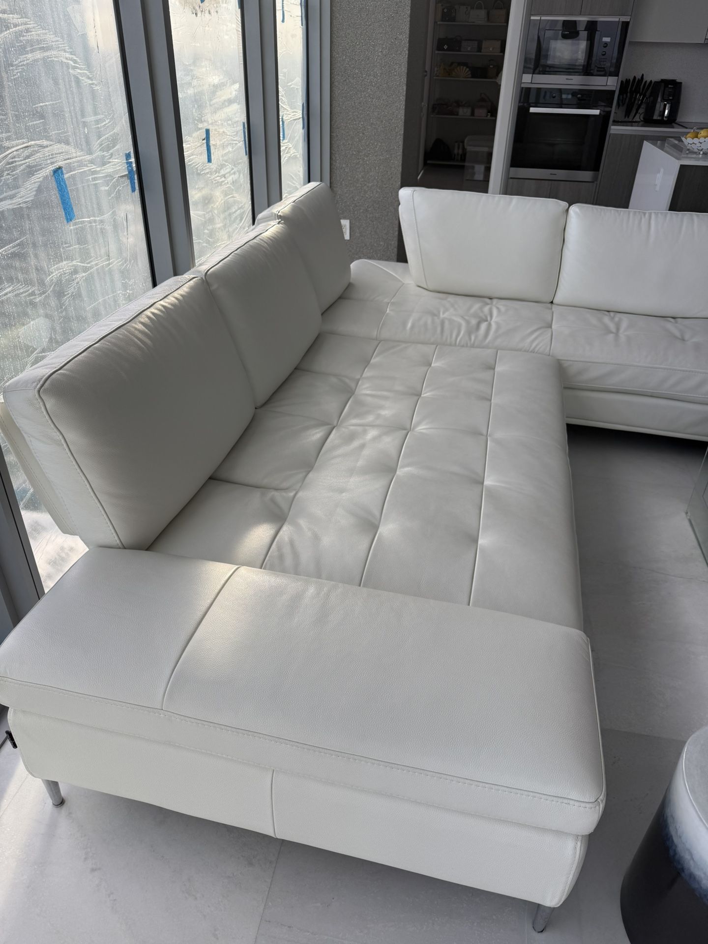 Beautiful modern white leather sectional sofa in great condition