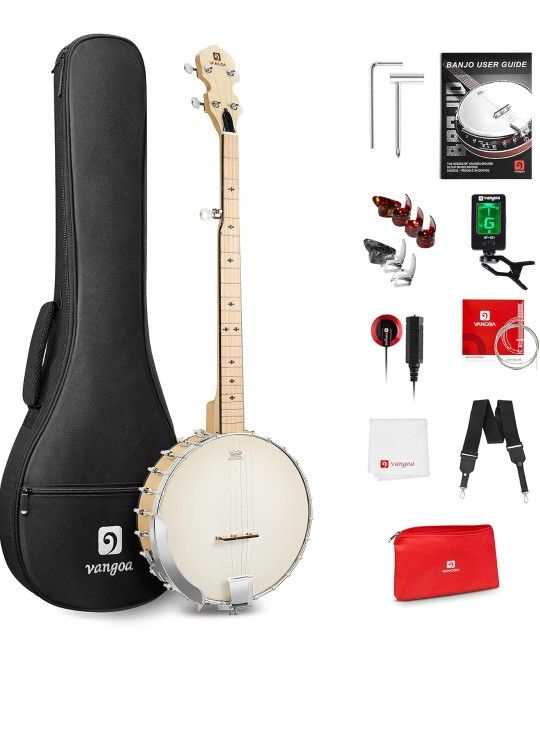 
Vangoa Banjo Open Back 5 String Full Size, Clawhammer Banjo Beginner Kit with Renaissance Remo Head, Maple Banjo with Geared 5th Tuner, Natural

